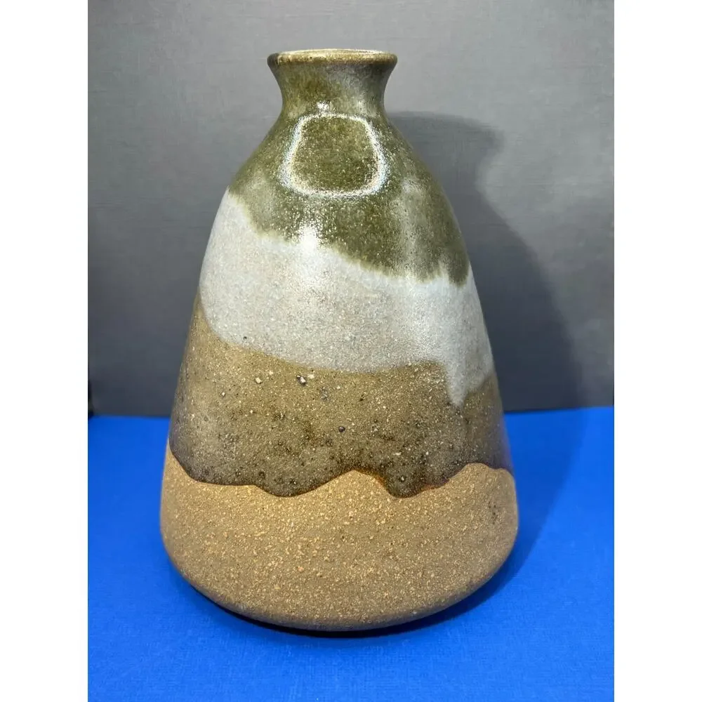 Clay Pottery Vase Tan, Green, & Gray Earth Colors
